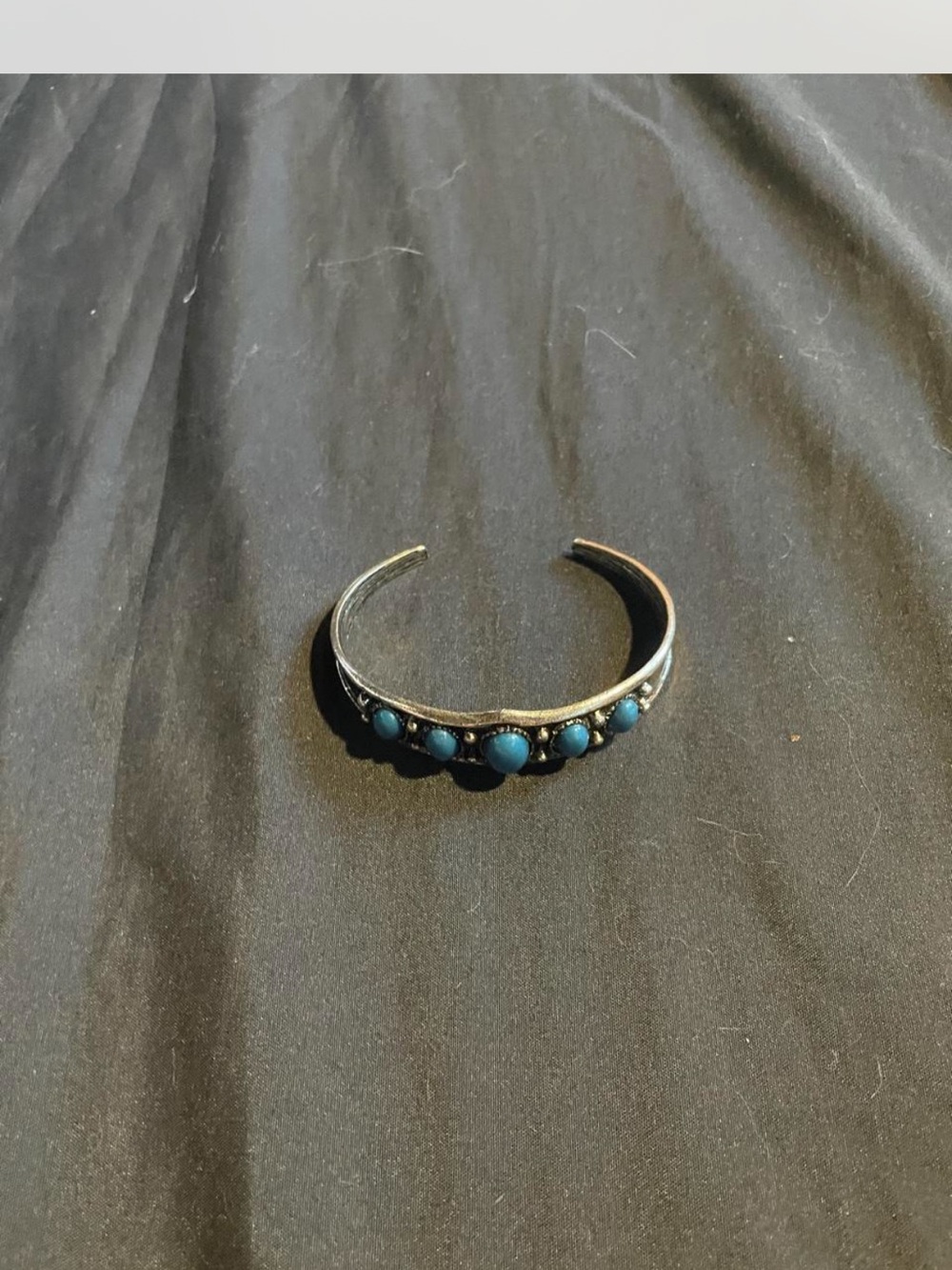 Silver Open Cuff Bracelet with Blue Stone Accents